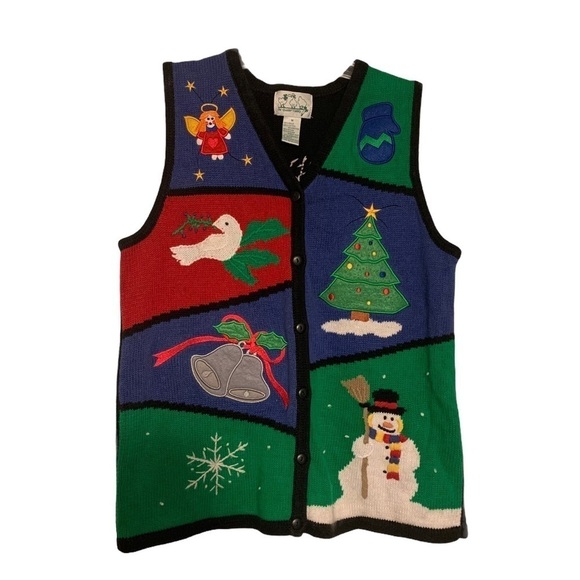 Quacker Factory Christmas Sweater Vest Black Size Medium - Picture 1 of 6